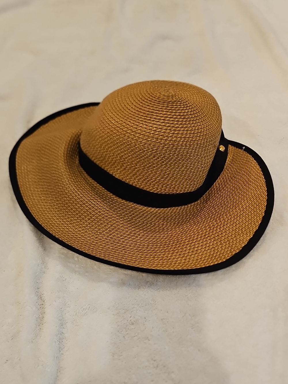 Eric Javits Suncrest Visor Wide-Brim Straw Sun Hat with Black Trim New No Tags